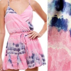 Rixxi Pastel Tie Dye Pink & Blue Flirty Surplice Romper Playsuit